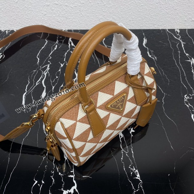Prada專櫃新款刺繡織物包小號手提肩背女包 1BB846 普拉達刺繡枕頭包 csp1650